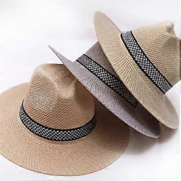 Herr Mesh Täckt Hatt Cowboyhatt Herr Dam Halmhatt med Vindtätt Rep för Solhatt för Utomhussporter Vårcamping Grå Gray