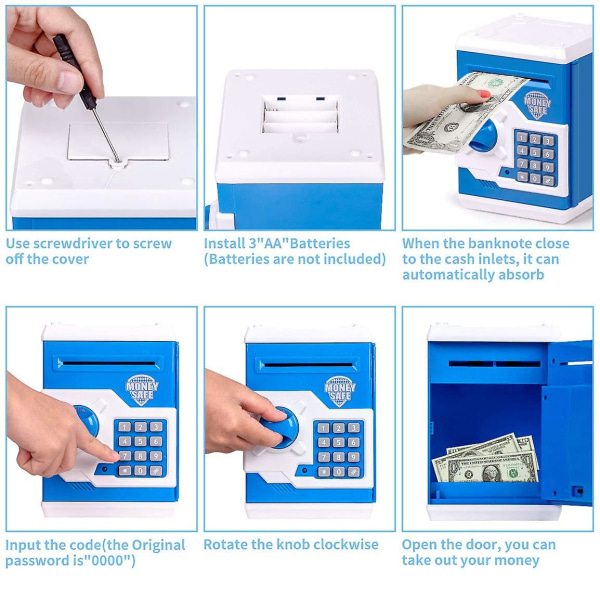 Highttoy Sparebøsse for barn i alderen 3-12 år Elektronisk minibank Pengeskap for barn Sparebøsse Minibank Pengeskap med passord Pengeskap (grå)