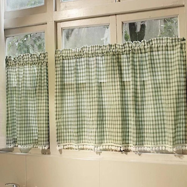 Färdig Skandinavisk Liten Frisk Check Gardiner, Kaffe Gardiner Partition Liten Dörr Gardiner 150*60cm
