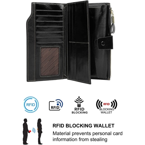 Damepung RFID Blokerende Ægte Læderpung Bifold Wallet Sort