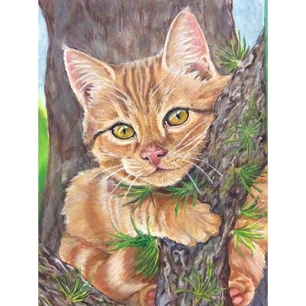 5D timanttimaalaussetti keltainen kissa, DIY timanttitaide setti täysi pyöreä timanttipuu timanttimaalaus kodin sisustus (30x40cm)