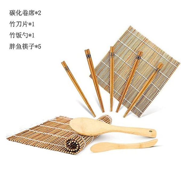 9 stycken set Bamboo Sushi Maker, gardin Risrulle Matlagningsverktyg Ätpinnar sked