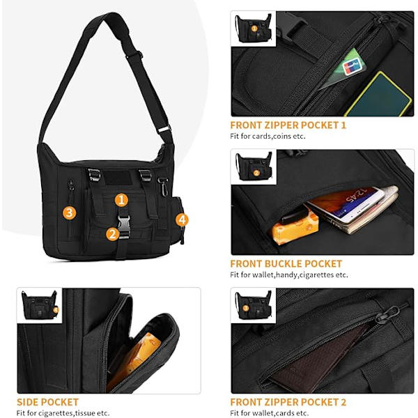 Taktisk militær Molle crossbody taske vandtæt skuldertaske til mænd og kvinder til arbejde, vandreture, camping, cykling, rejser, klatring, jagt og trekking