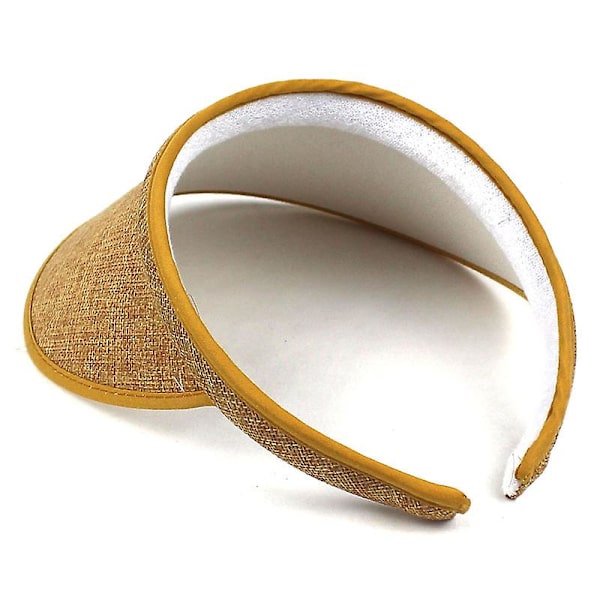 Sommarandningsbar halm solhatt topplös tom solskärm keps hatt damer justerbar natur halm topplös strandresa keps（Beige）