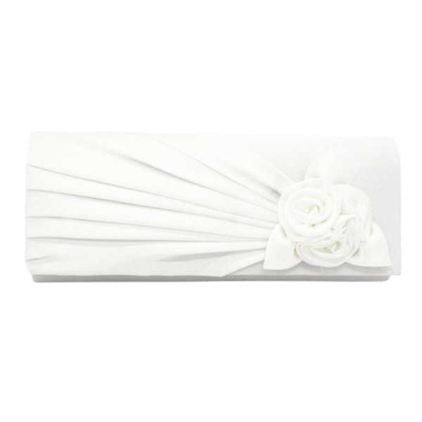 Dames Satin Clutch Bag Met Roos Avond Bruiloft Feest Prom Bruids Handtas (Wit)