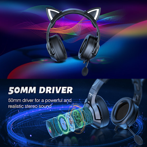 K9 Katteøre Headset Til Xbox One, Ps4, Ps5, Pc (sort)