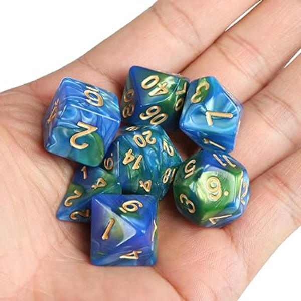 7 polyhedrala tärningar för rollspel Dungeons and Drago