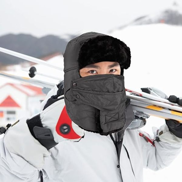 Pehmustettu lentäjän hattu - Harmaa tuulenpitävällä maskilla, unisex-ratsastajan hattu