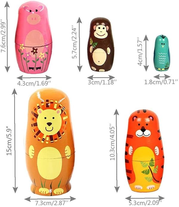 Rysk Matryoshka Tecknad Trä Djur Nesting Dockor Lejon Tiger