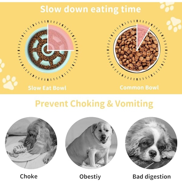 Langsomt foderskål til hunde Anti-Glutton Kat Langsomt foderskål Skridsikker Langsom fordøjelse Forebyggelse af oppustethed Sundt kæledyrsfoder (Blå)
