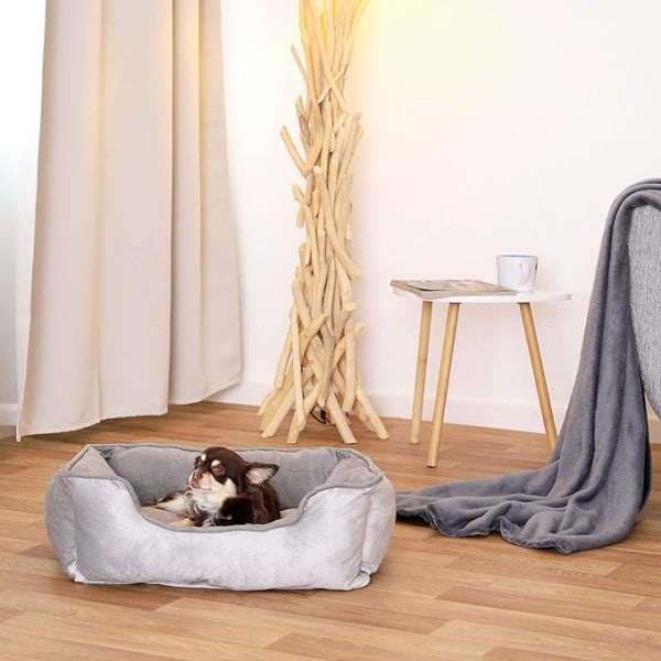Hundeseng 2-i-1 Vendbar pude (S) 60x50 cm Grå