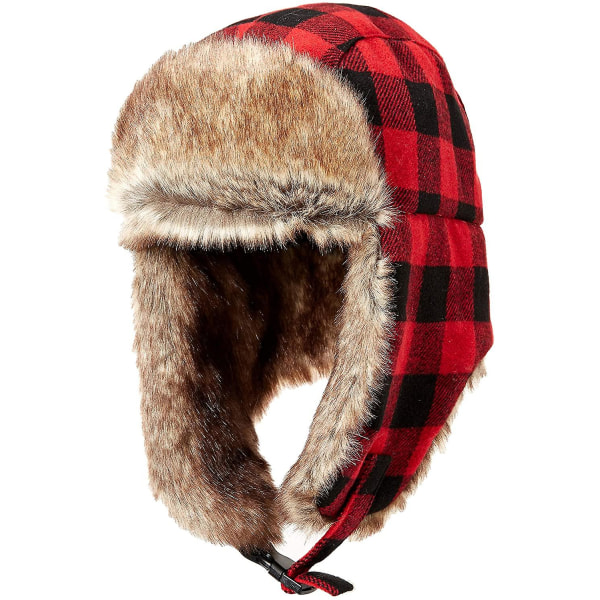 Vinterøreklap Trapper Bomberhat Holder varmen Mænds vintervarm og vindtæt fnug i imiteret pelsfangerhat（rød）