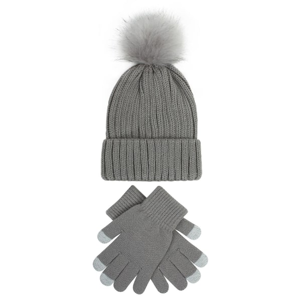 Knit Hat Gloves Set For Women Winter Ski Outing（Light Grey）