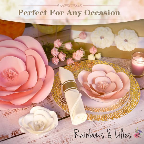 Rainbow och Lily Set med 15 stora 3D-pappersblommor för vägg, bröllop