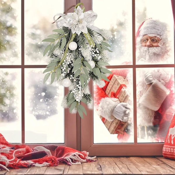 Hvid, 1 stk. kunstig juleguirlande, 19,7 tommer Poinsett
