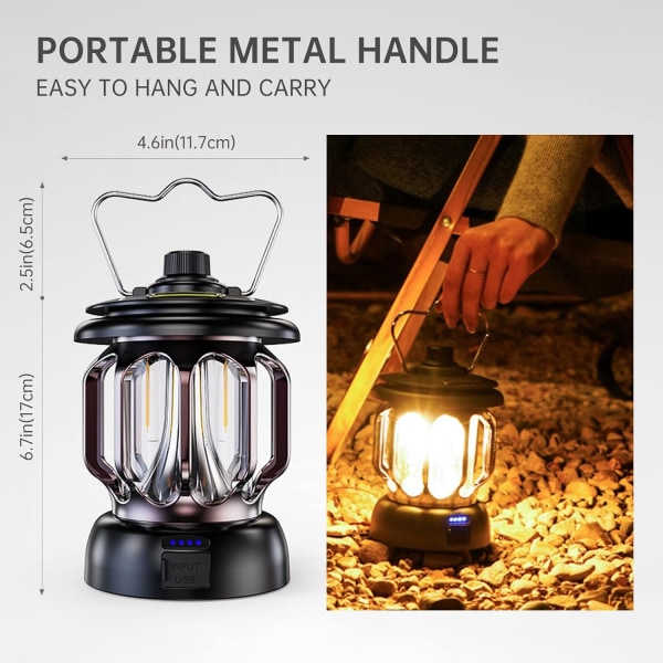 Uppladdningsbar campinglykta, batteridriven retrohängande LED-lampa