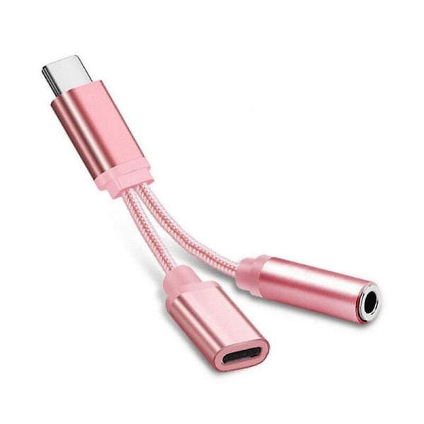 2 i 1 typ-c till 3,5 mm jack-omvandlare USB C till 3,5 mm hörlursladdare