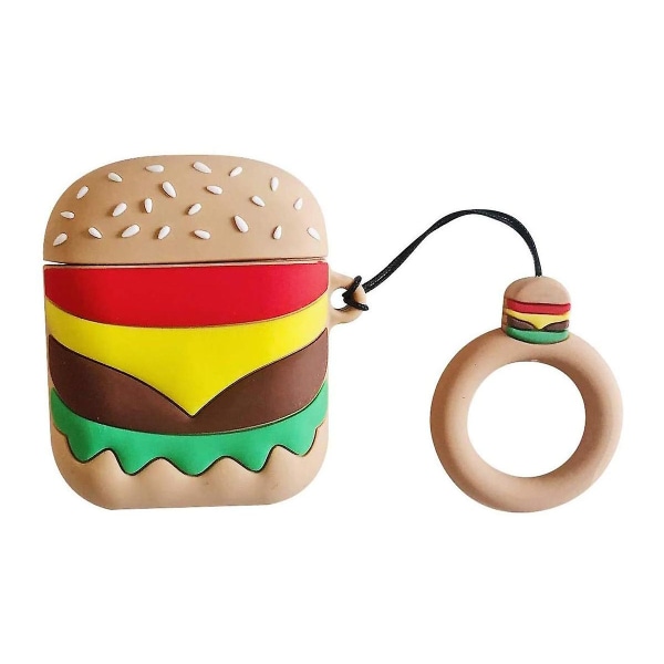 Söt Burger Airpods Cover, 3d tecknad miniväska med fingerögla