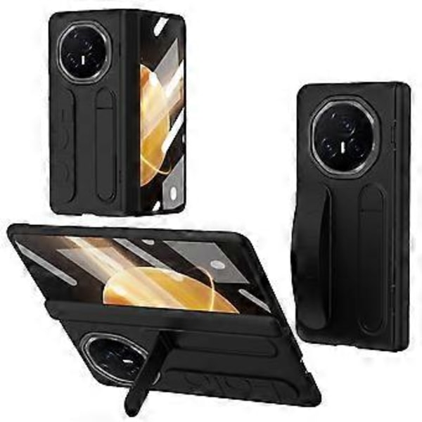 For Honor Magic V3 5G Deksel Stativ Armbånd PC Telefondeksel med Herdet Glass Film - Svart Black
