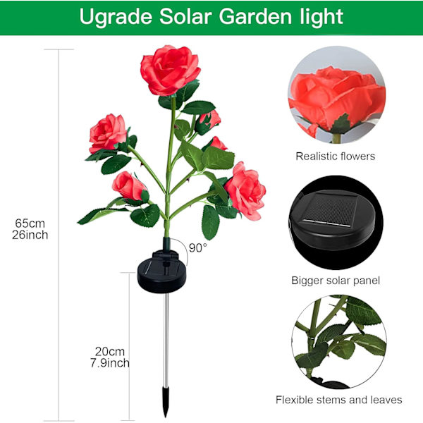 Solcellehavelys Udendørs, 1 stk Solros Blomst Lys, 6