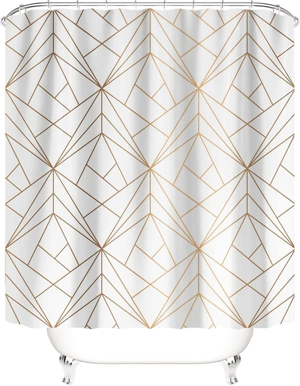 DESIGN Guld Duschdraperi Gul Linje Trianglar Badrumstextil