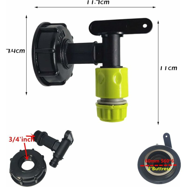 1000l Plastic Tank Faucet with Garden Hose Connection, IBC Tank F