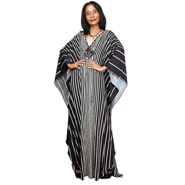 Kvinnors tryckta maxiklänning fladdermusärm strandklänning plus size sommarklänning strandkläder kaftan överdrag Dn0503