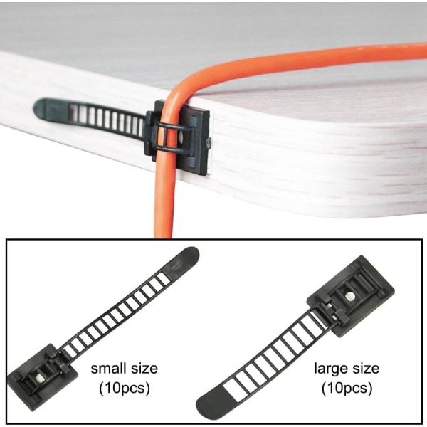 20 st justerbara kabelband, snygga självhäftande kabelklämmor