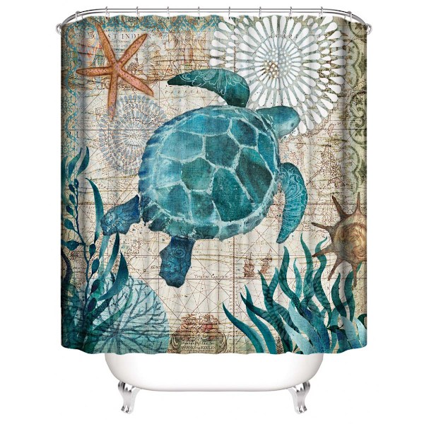 Undervandsverden havskildpadder, polyester bruseforhæng-180*180CM