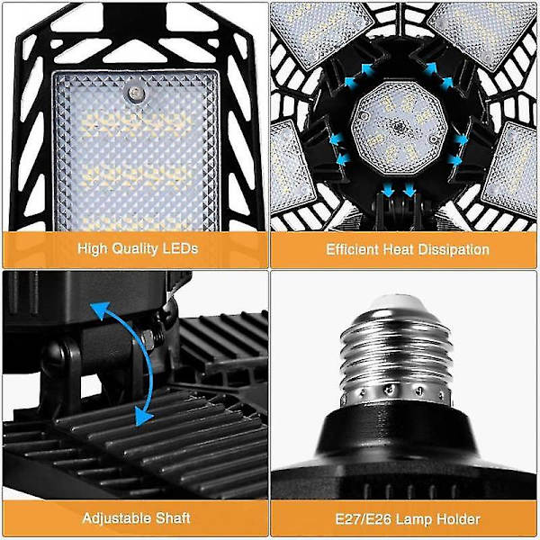 150w LED-garasjelys E27/e26 8000lm lampe justerbar deformerbar pære taklampe for butikk/lager/verksted belysning