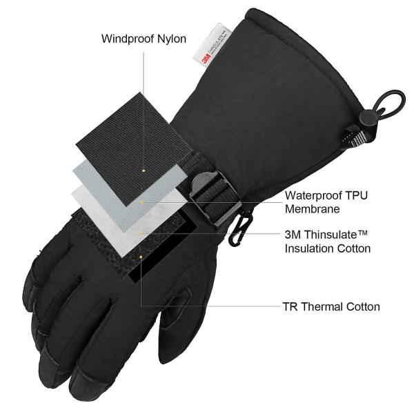 Ozero Vinter Abalone Fem-finger Læder Lange Varme Skihandsker（XL 9,06 tommer Sort）