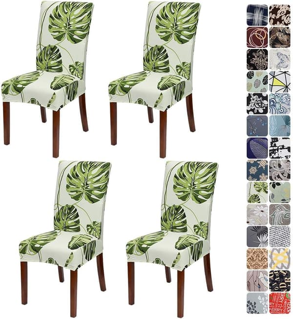 (Grönt blad, 4-pack) Stretch Moderna stolskydd Matstolsskydd