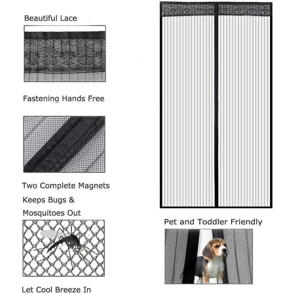 Magnetisk fönsterskärm 85x220cm, självhäftande mesh , Anti-myggmagnetisk gardin självstängande, ingen borrning, för fönsterdörrar（85*220cm svart）