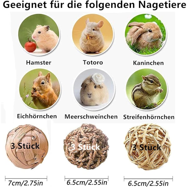 9 Pak Tyggebolde til Smådyr - Tyggelegetøj til Kaniner, Marsvin