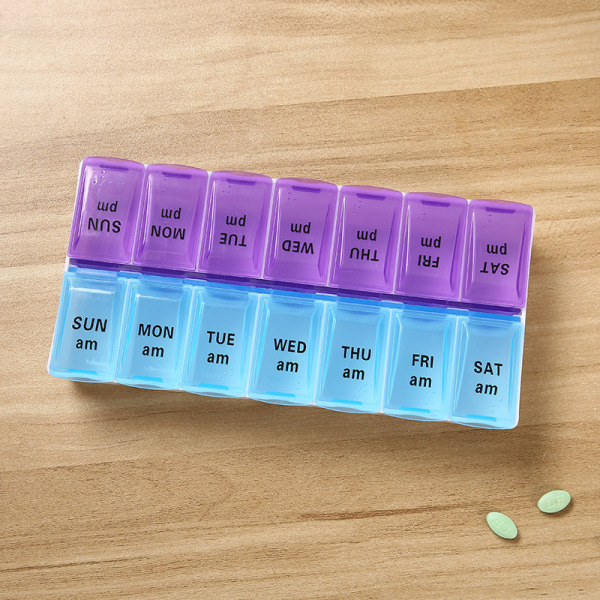 L, (Blue, Purple) Practical 14-compartment pill box