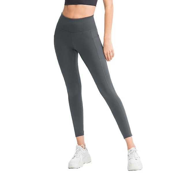 Kvinnors höga midja sidoficka tights sport leggings yogabyxor（6(M) grå）