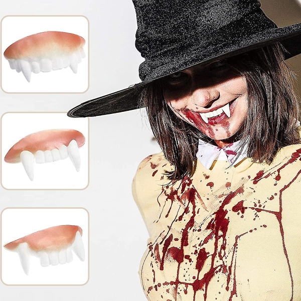 12 stycken Gag-tänder, Bob-tänder, Googly-tänder, falska tänder, vampyrtänder, roliga galna konstgjorda tänder för Halloween-kostymfestfavoriter