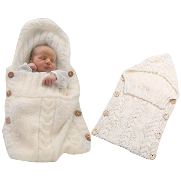 Stickad baby sovsäck Wrap filt Barnvagn Baby fotpåse med fleece inuti varm väska