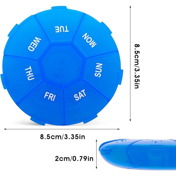 Sininen pakkaus 2 päivittäistä matkaviikon pillerilaatikkoa 7 päivää 1 kerran päivässä