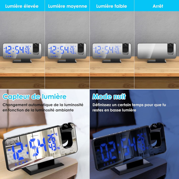 Ceiling Projector Alarm Clock, Mirror Alarm Clock Radio, with Tem