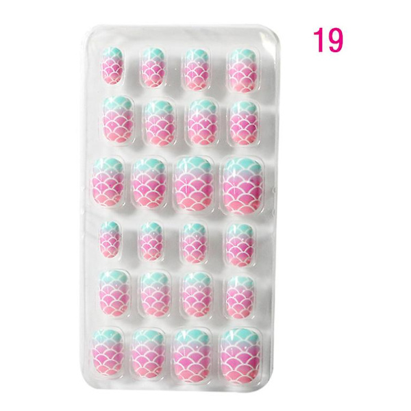 Færdige negle til børn 24 stk. Patch Cartoon Love Fake Nails Aftagelige fulde klistermærker Smykker（19）