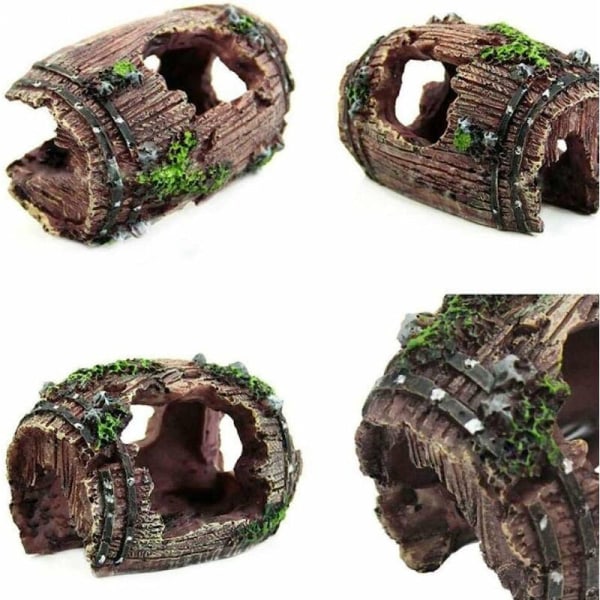 2 stk akvarium ornament stein hule utsikt med grønt gress for å skjule reker og fisk landskap stein gjemmested tre akvarium dekorasjon