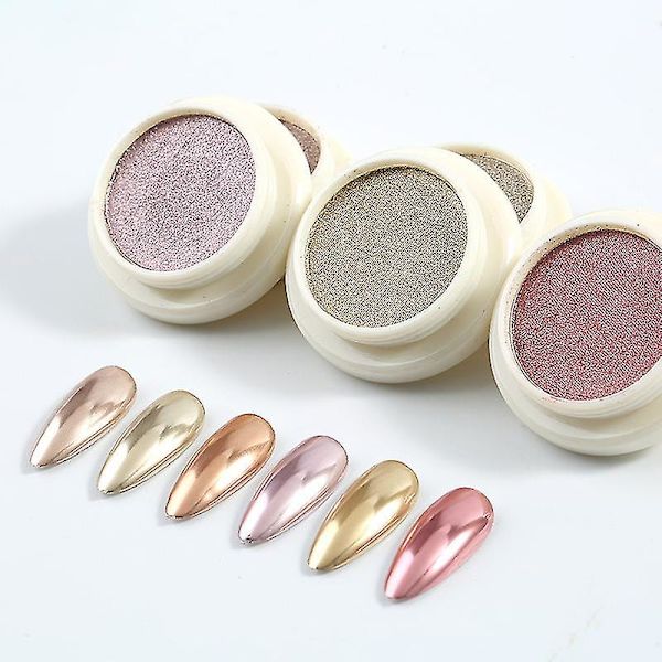 6 lådor roséguld krom nagelpulver, metalliskt nagelkonst pigmentpulver set för nagelkonst design dekoration