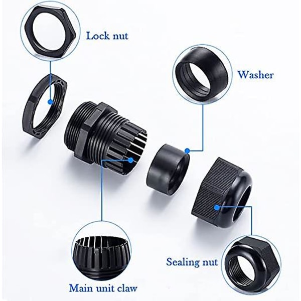 10 st kabelgenomföringar, vattentäta kabelanslutningar justerbar kabelskarv 6-12mm/10-14mm genomföring för hem och trädgård