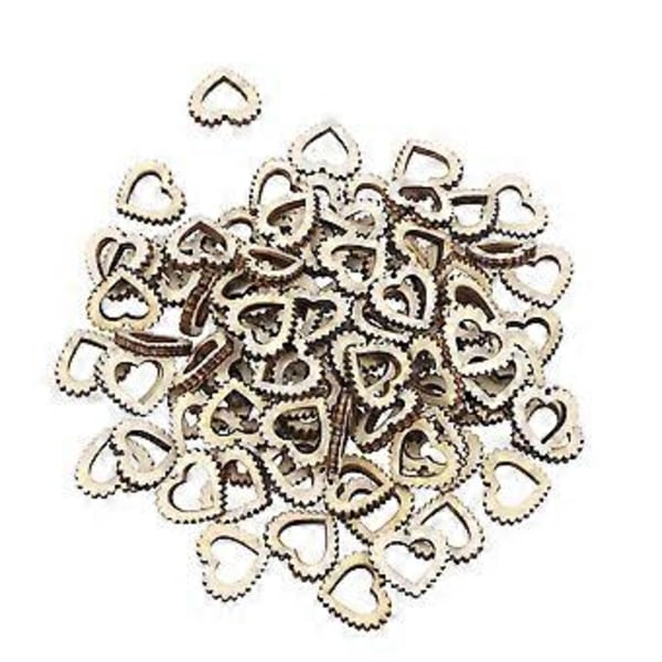 100 st ihåliga spetshjärtan i trä, utskurna hantverksdekorationer, träprydnader, manuella tillbehör för DIY-konst (20 mm)