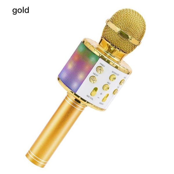 1PC Gold Karaoke trådløs mikrofon med dansende LED-lys, Blu