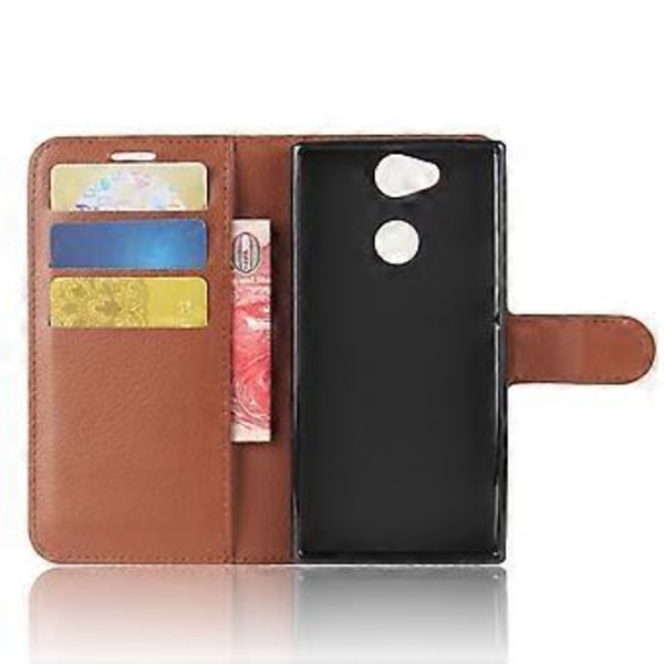 Litchi Tekstur PU Læder Beskyttelses Mobil Shell med Støttefod til Sony Xperia XA2 - Brun Brown