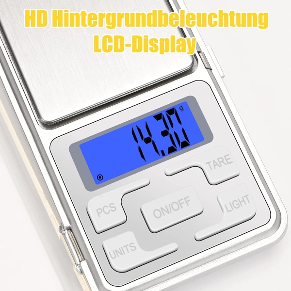 Præcisionsvægt 500g/0,01g køkkenvægt med baggrundsbelyst LCD-skærm