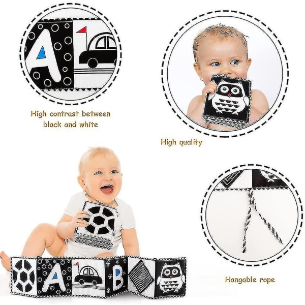 Svart och vit högkontrast Sensoriska baby Baby bok för tidig utbildning, spädbarnsmaketidleksaker