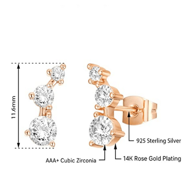 3 set 14K guldpläterat sterlingsilver Post Mini Cubic Zirconia Ea